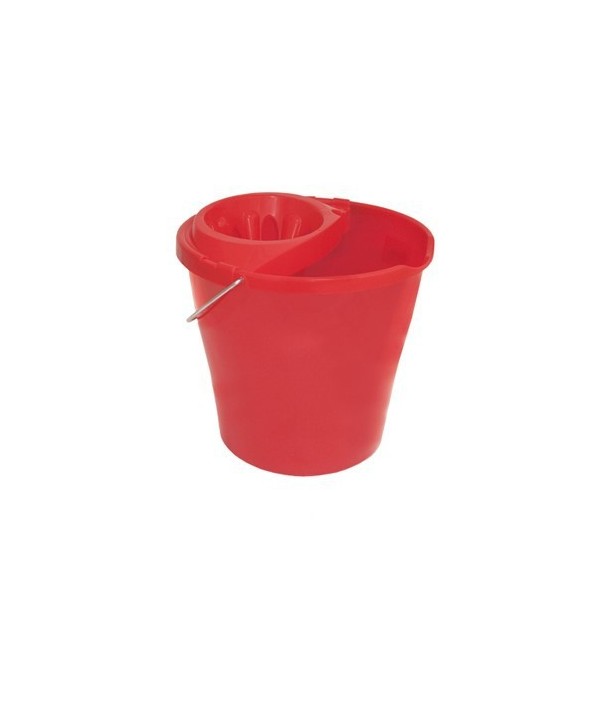 CUBO AGUA REDONDO 12l  ROJO CON ESCURRIDOR ASA METALICA1u