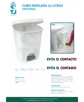 PAPELERA 25l TAPA PEDAL BLANCA 1u
