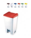 CONTENEDOR 120l PRACTICK CON PEDAL Y RUEDAS CUERPO BLANCO TAPA ROJA 1u