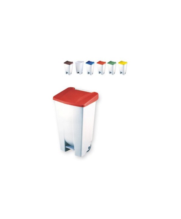 CONTENEDOR 120l PRACTICK CON PEDAL Y RUEDAS CUERPO BLANCO TAPA ROJA 1u