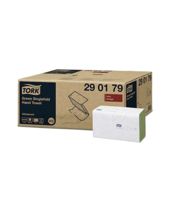 TOALLA PLEGADA "V" 2/C VERDE TORK ADVANCE H3 23cm*25cm 250ser*15u