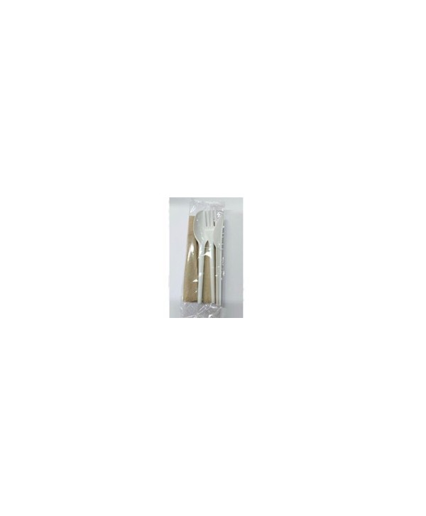 SET CUBIERTOS CPLA: Tenedor Cuchillo  Cuchara  Servilleta marrón 500u