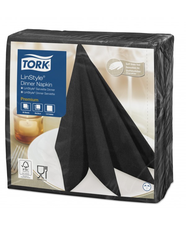 SERVILLETA TORK LINSTYLE DINNER 39*39 1/C 1/4 NEGRO 12*50u