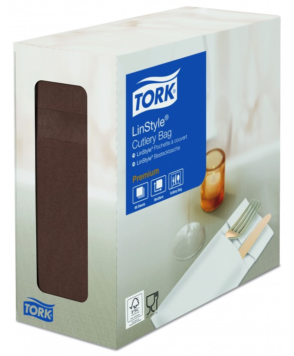 SERVILLETA PARA CUBIERTOS TORK LINSTYLE 40*39 1/C 1/8 CHOCOLATE 6*60u