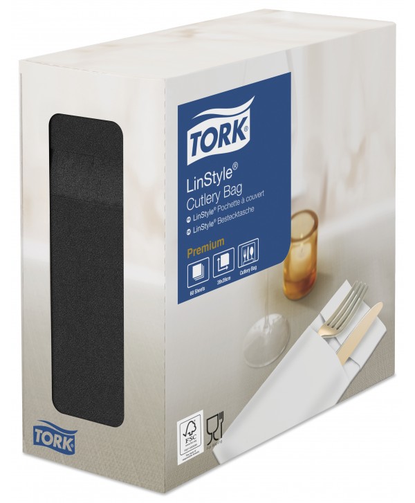 SERVILLETA PARA CUBIERTOS TORK LINSTYLE 40*39 1/C 1/8 NEGRO 6*60u