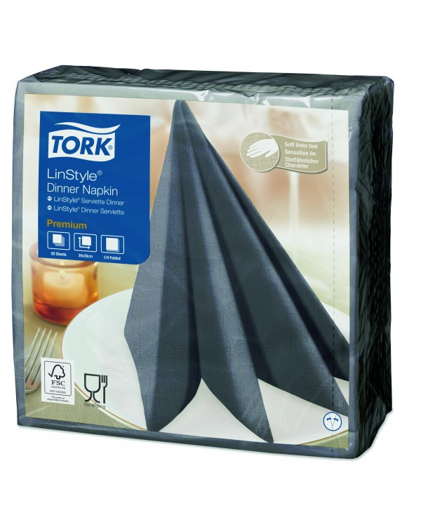 SERVILLETA TORK LINSTYLE DINNER 39*39 1/C 1/4 ANTRACITA 12*50u