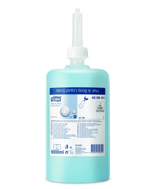 JABON CABELLO Y CUERPO AZUL 1l TORK PREMIUM 1u